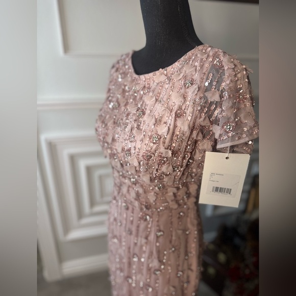 Pink Cap Sleeve Column Midi Dress With Floral Beading - Picture 7 of 10